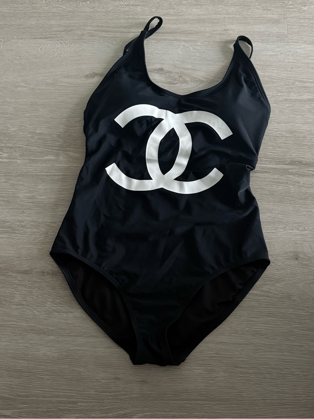 Black One-Piece Swimsuit with White Logo